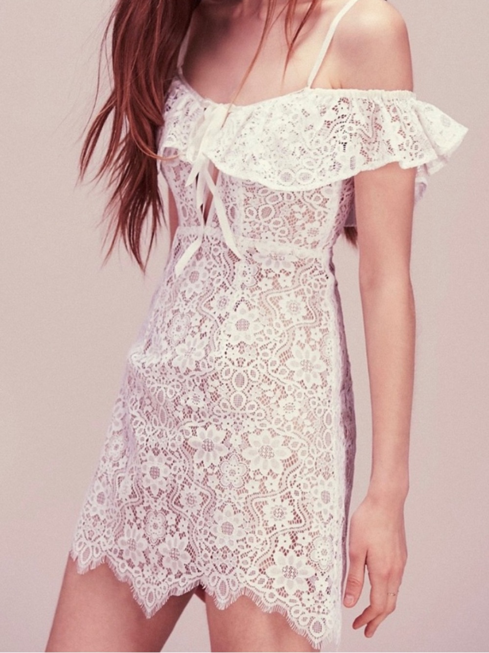 For love and lemons white lace rosemary off shoulder dress womens S/M